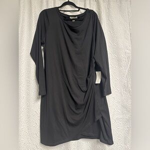 Treasure & Bond Ruched Side Long Sleeve Dress Black